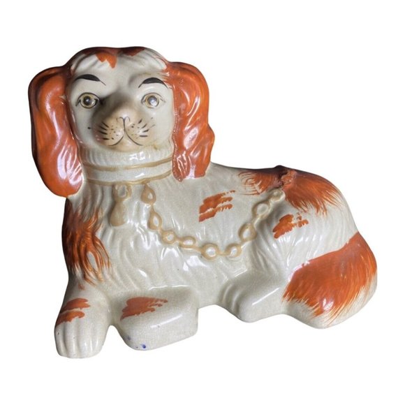 Staffordshire Dog King Charles Spaniel Recumbent Single Dog Hand Painted Laying - Picture 1 of 10